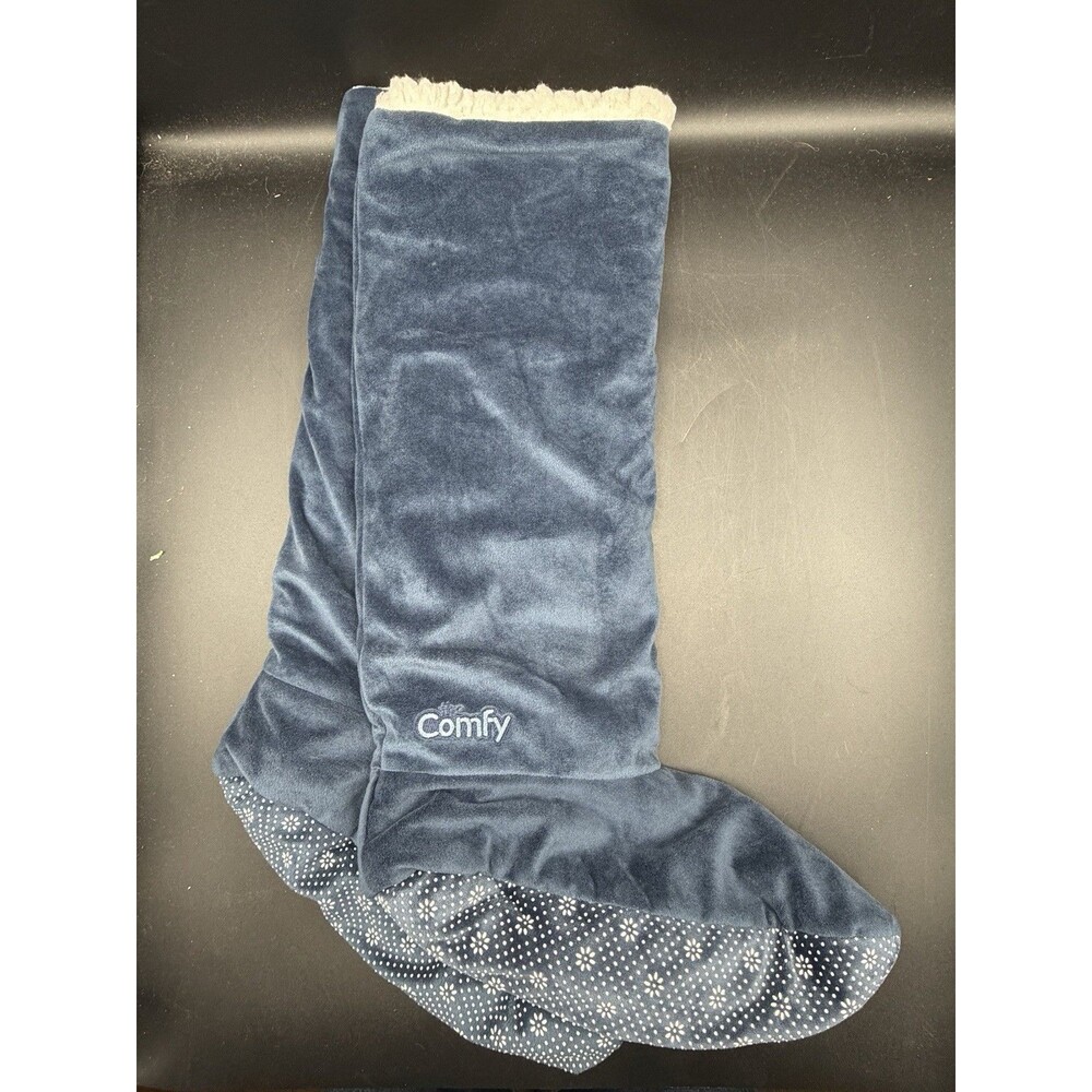 THE COMFY Women’s Sherpa Lined Bootie Slippers Non-Slip Blue/White Sz 8-11